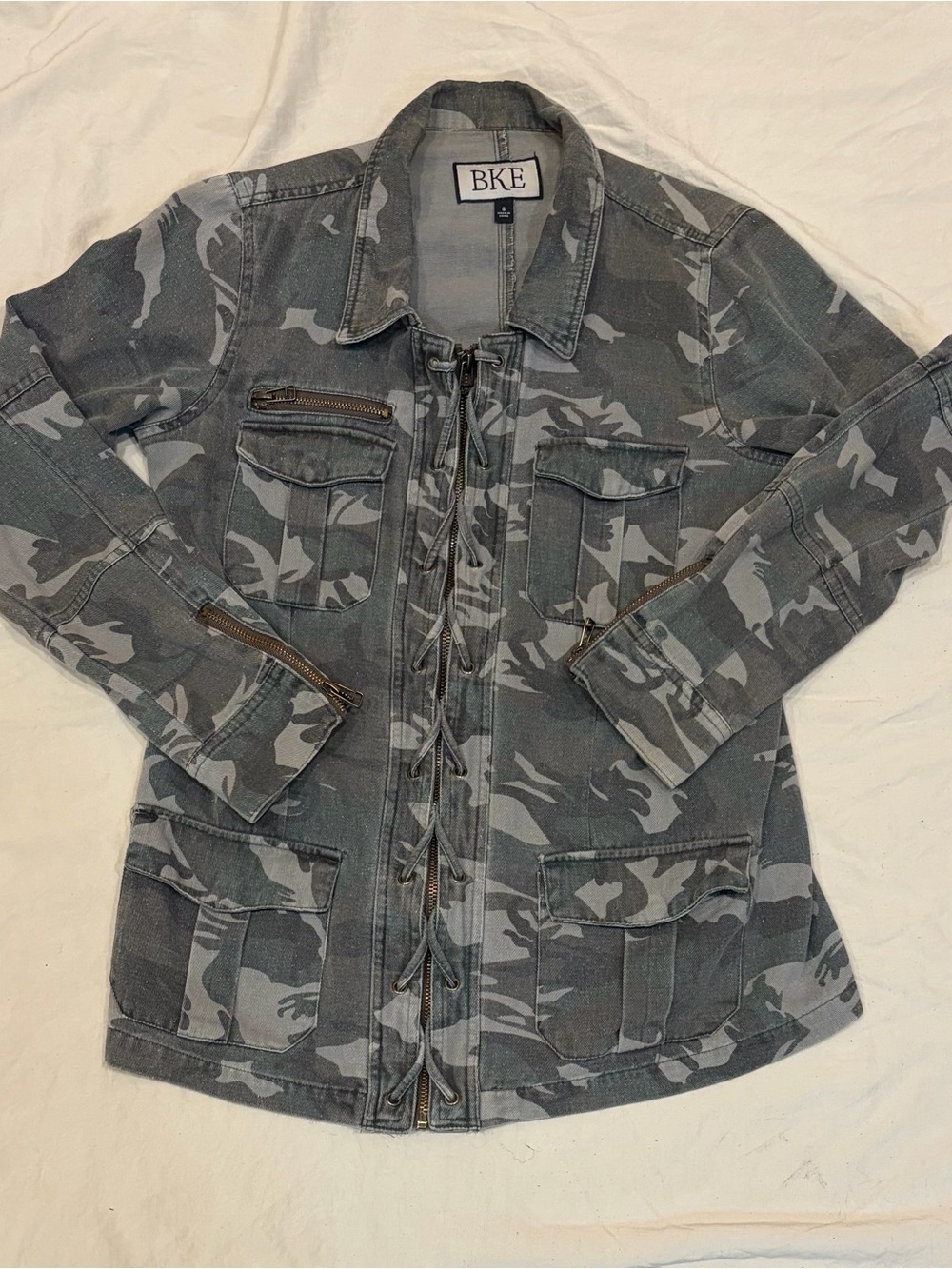 BKE Gray Camouflage Lace-Up Utility Jacket